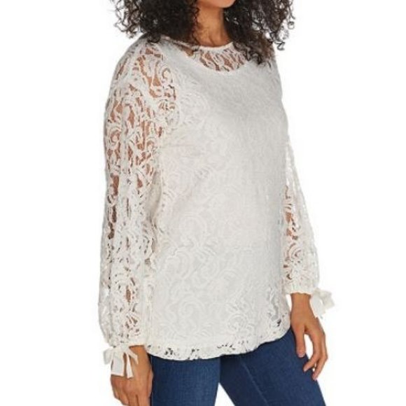 dennis basso Tops - Dennis Basso Lace Bateau Neck Tunic with Knit Tank